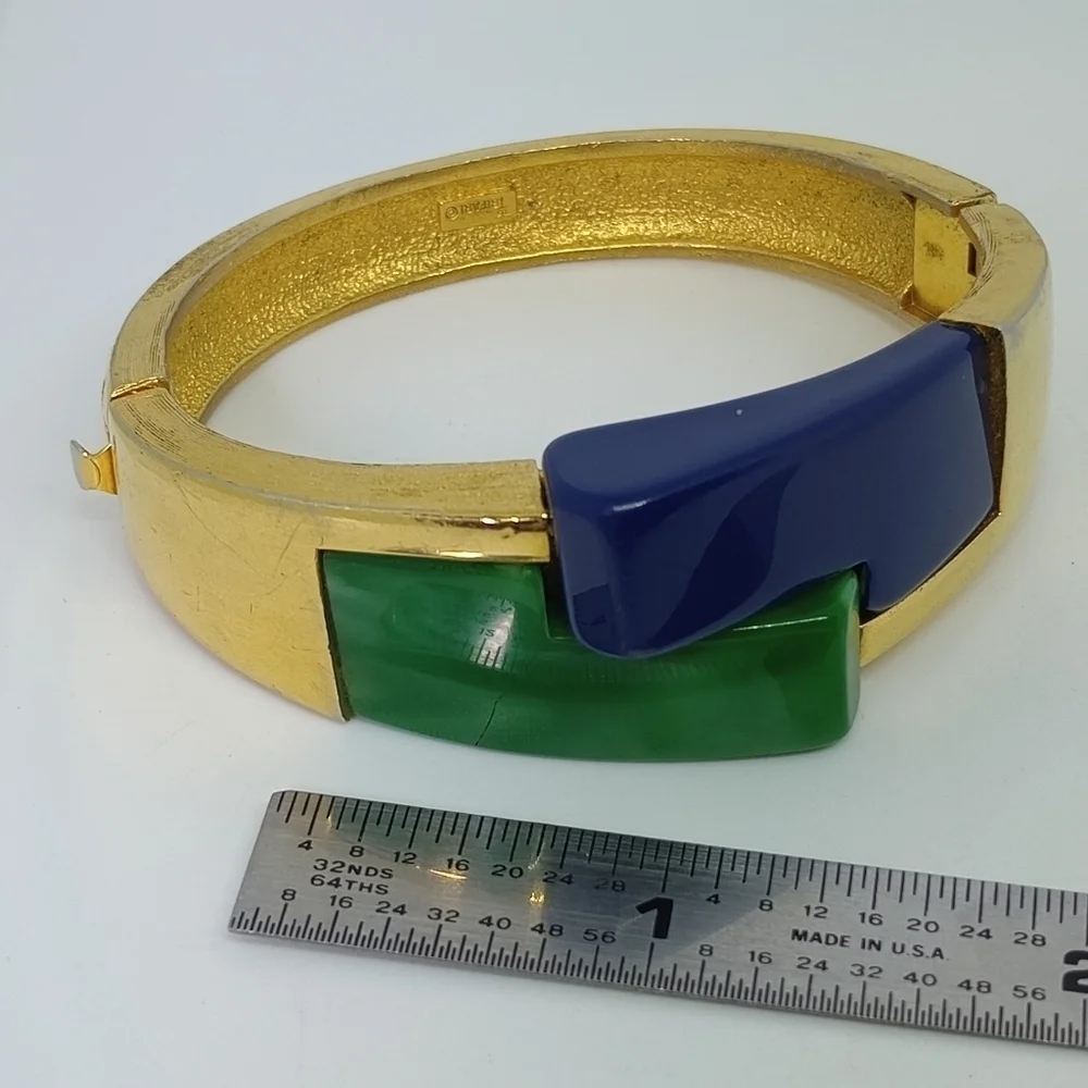* vintage Crown Trifari colorama lucite & gold tone clamper bracelet
